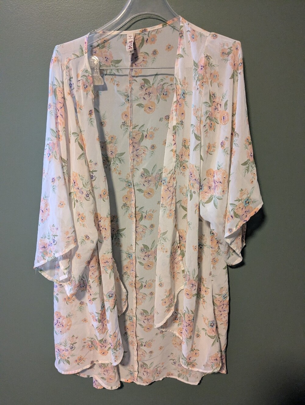 Mudd Floral Sheer Top in Peach, Mint & Cream